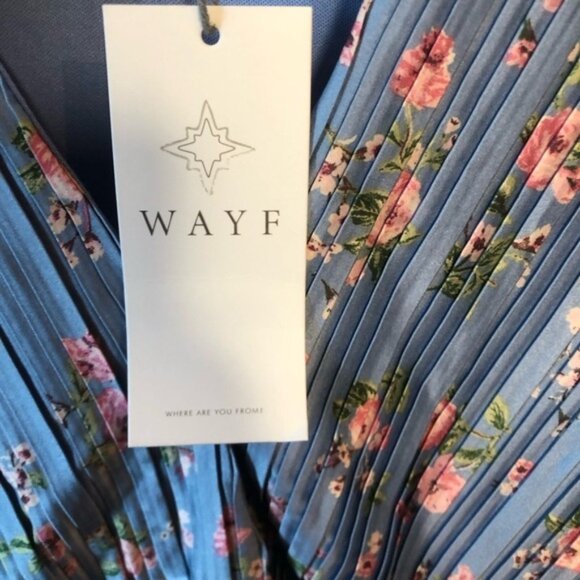 WAYF floral puffed sleeved minidress size medium light blue accordion pleats - Picture 7 of 12